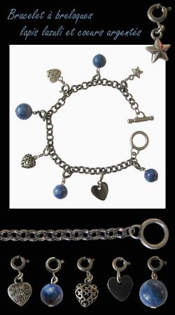 103 - Bracelet breloques lapis et coeurs