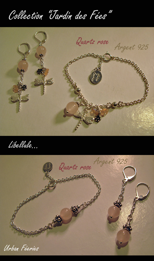 Bracelet et boucles d'oreilles quartz rose urban Féeries